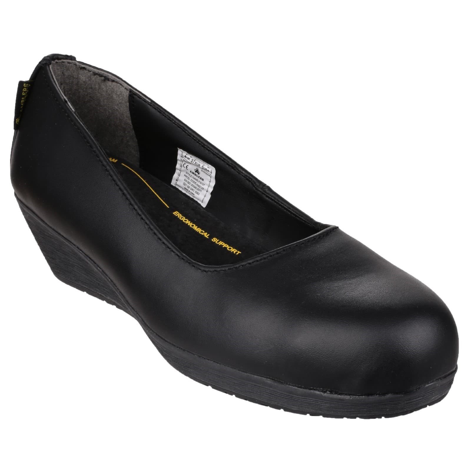 Amblers Safety Amblers Safety FS107 Antibacterial Memory Foam Slip on Wedged Safety Court Shoe - Black in Black