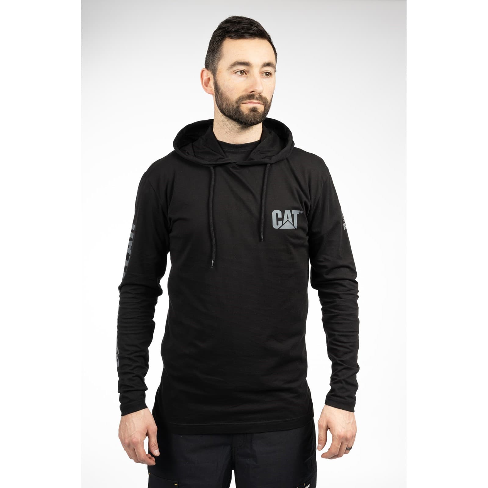Caterpillar Caterpillar Hooded Long Sleeve Tee - Black in Black