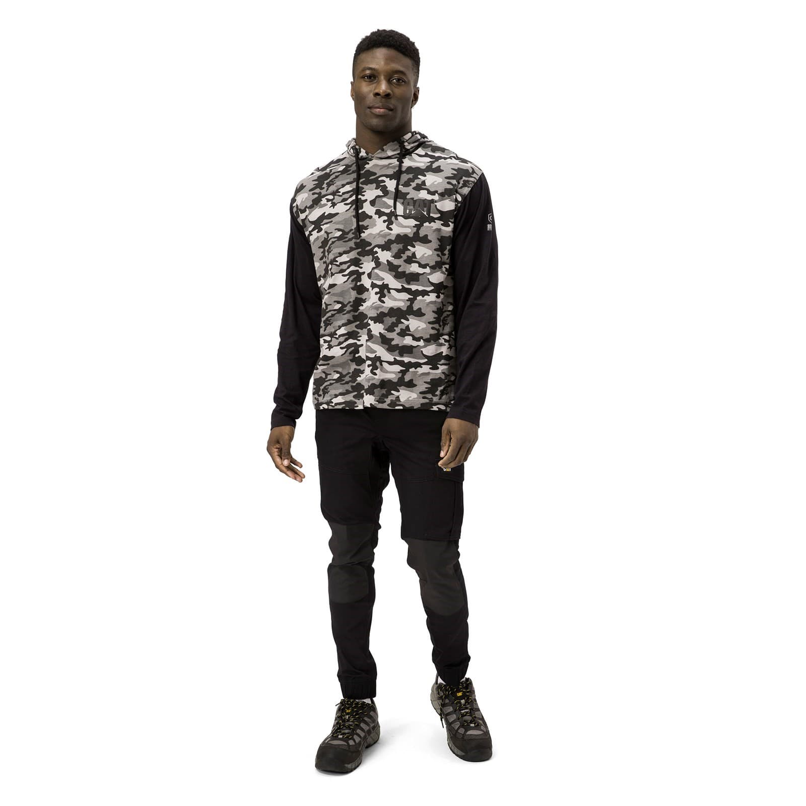 Caterpillar Caterpillar Hooded Long Sleeve Tee - Stone Camo in Stone Camo