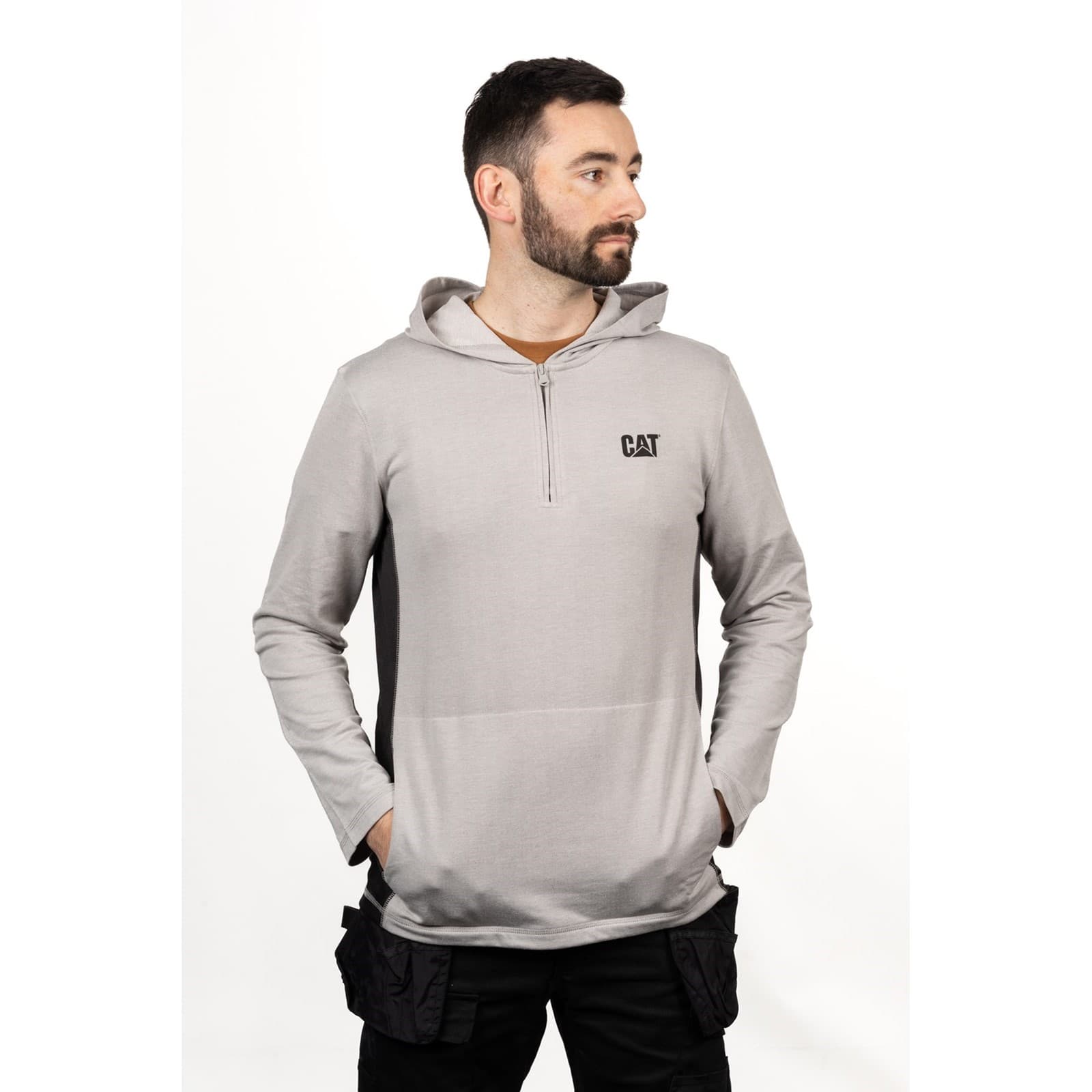 Caterpillar Caterpillar Coolmax Quarter Zip Hoodie - Heather Grey in Heather Grey