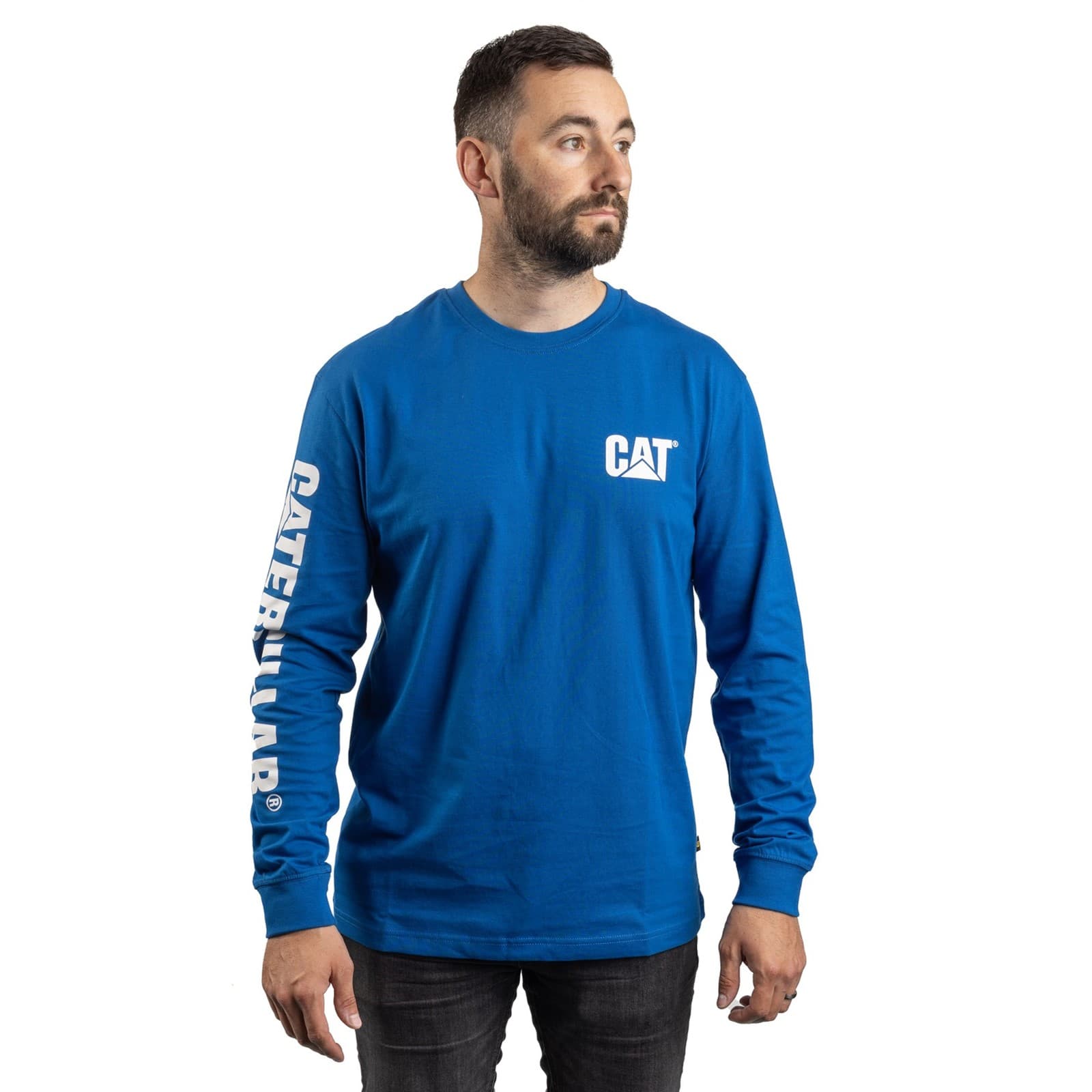 Caterpillar Caterpillar Trademark Banner Long Sleeve T-Shirt - Memphis Blue in Memphis Blue