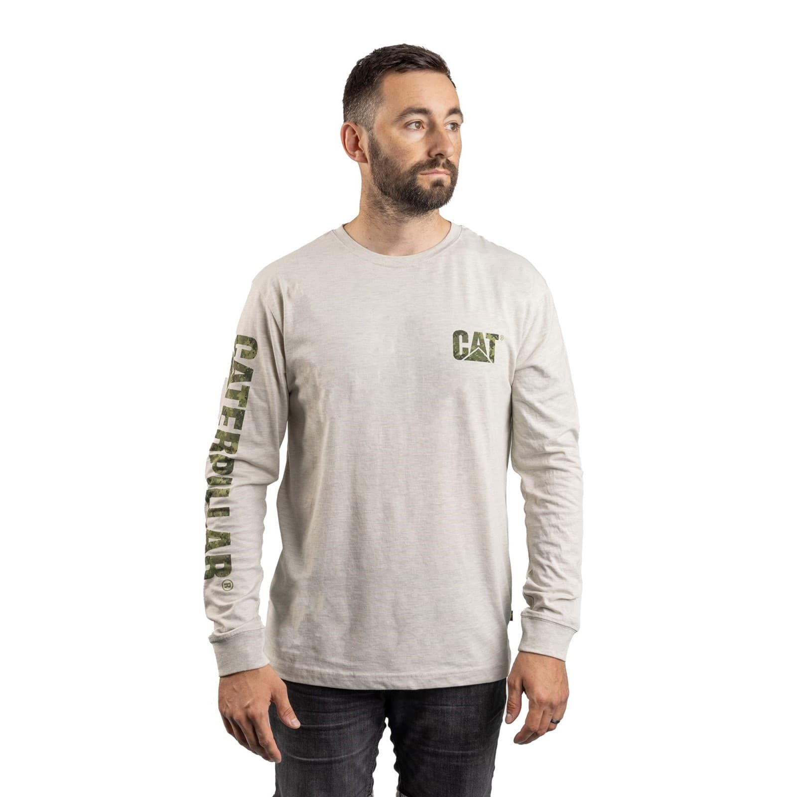 Caterpillar Caterpillar Trademark Banner Long Sleeve T-Shirt - Cream Heather in Cream Heather