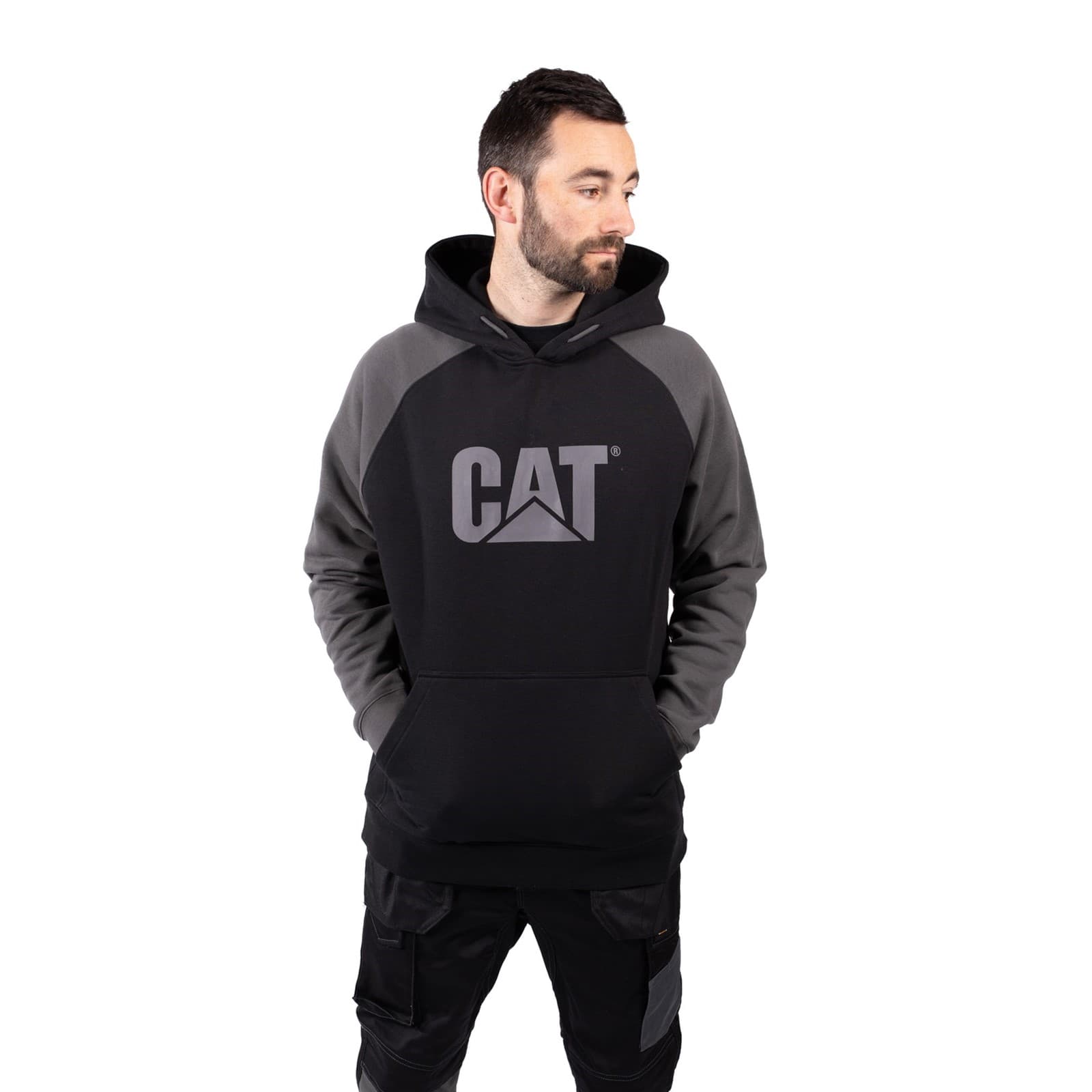 Caterpillar Caterpillar Raglan Hooded Sweatshirt - Black/Magnet in Black/Magnet