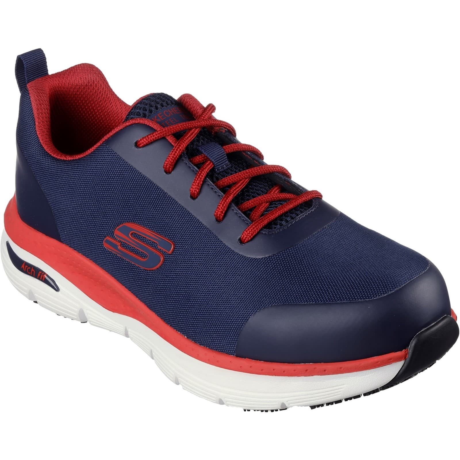 Skechers Workwear Skechers Workwear Arch Fit SR Ringstap Safety Trainer - Navy/Red in Navy/Red