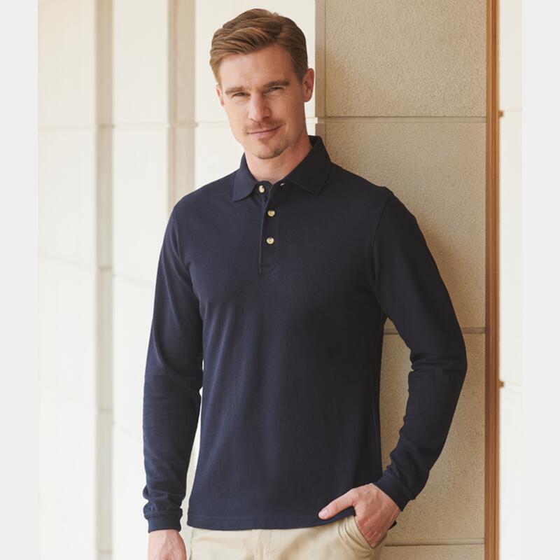 Henbury Long Sleeve Cotton Piqué Polo Shirt Thumbnail