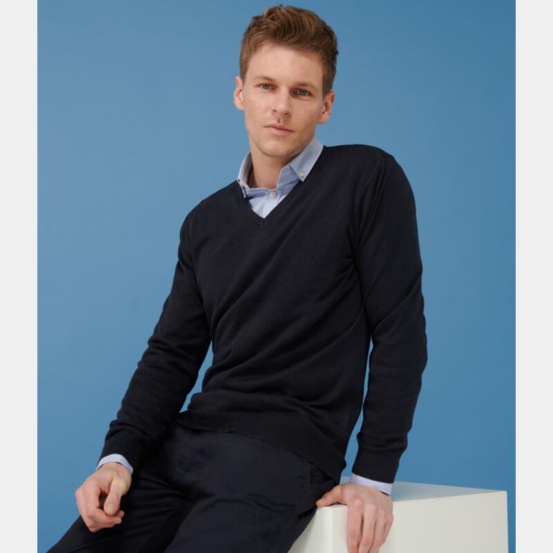 Henbury Lightweight Cotton Acrylic V Neck Sweater Thumbnail