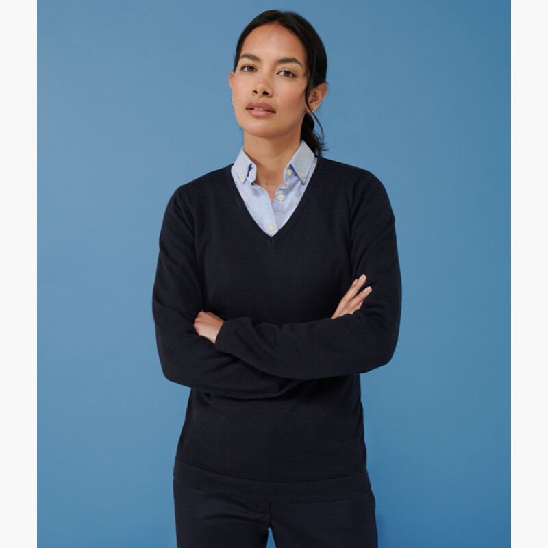 Henbury Ladies Lightweight Cotton Acrylic V Neck Sweater Thumbnail