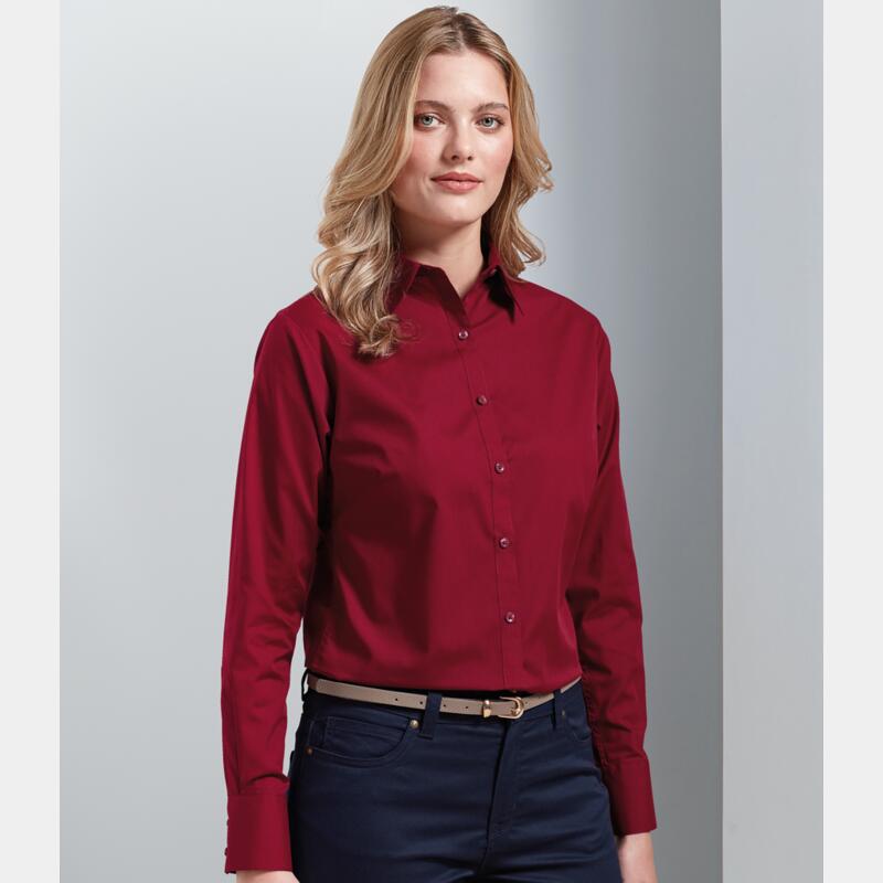 Premier Ladies Long Sleeve Poplin Blouse Thumbnail