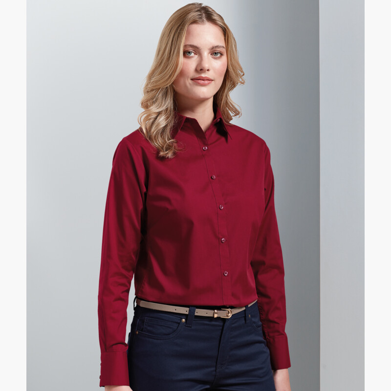 Premier Ladies Long Sleeve Poplin Blouse Thumbnail