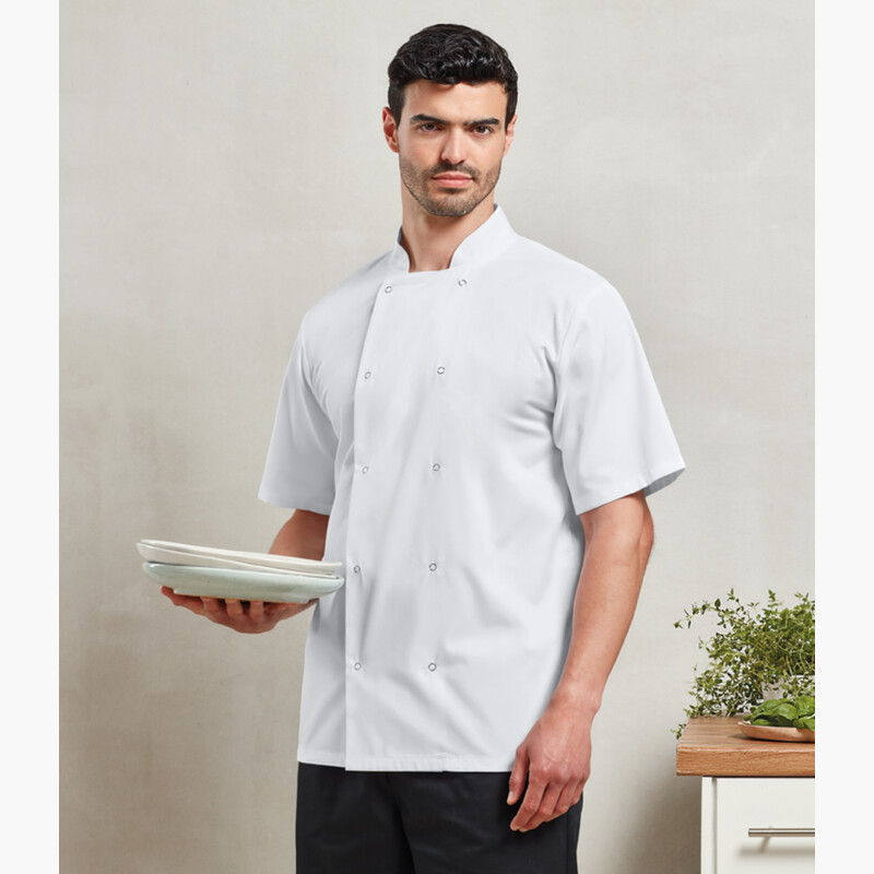 Premier Unisex Short Sleeve Stud Front Chef's Jacket Thumbnail