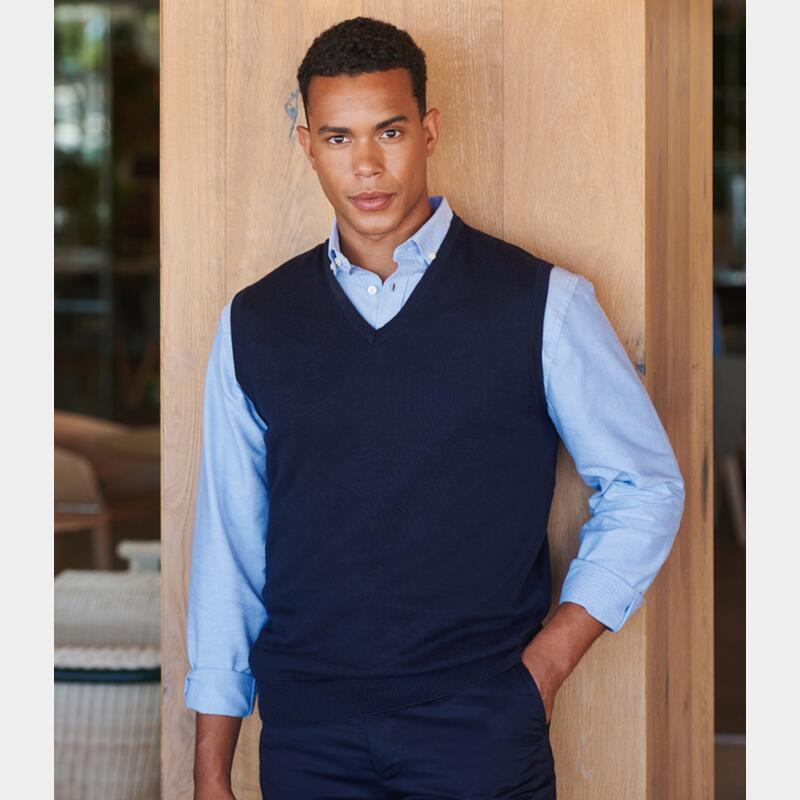 Henbury Lightweight Sleeveless Cotton Acrylic V Neck Sweater Thumbnail