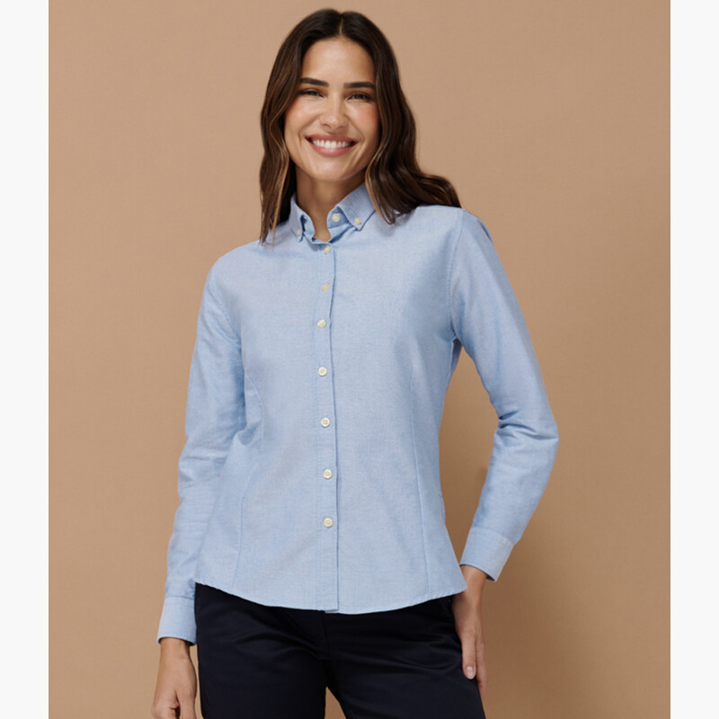 Henbury Ladies Modern Long Sleeve Regular Fit Oxford Shirt Thumbnail
