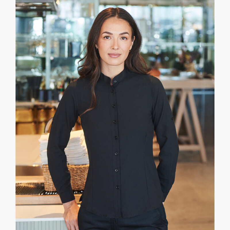 Henbury Ladies Mandarin Roll Sleeve Anti-Bac Wicking Shirt Thumbnail