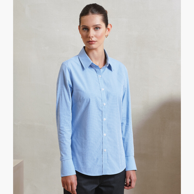 Premier Ladies Gingham Long Sleeve Shirt Thumbnail