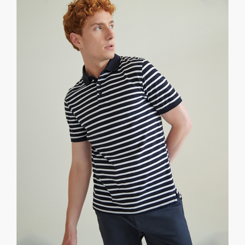 Front Row Striped Jersey Polo Shirt Thumbnail