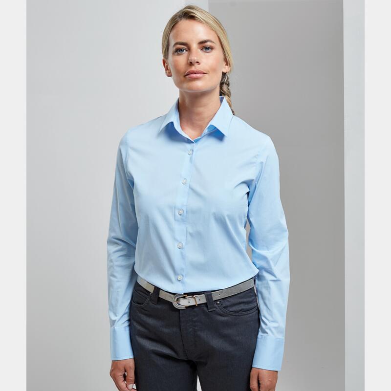 Premier Ladies Long Sleeve Stretch Fit Poplin Shirt Thumbnail