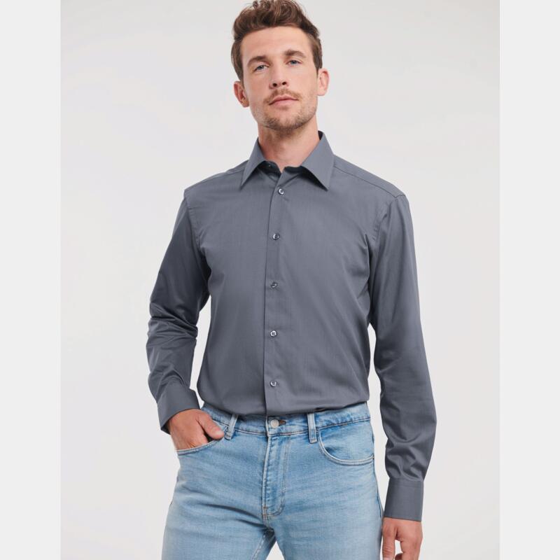 Russell Men's Long Sleeve Tailored Polycotton Poplin Shirt Thumbnail