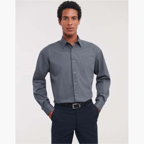 Russell Men's Long Sleeve Classic Polycotton Poplin Shirt Thumbnail
