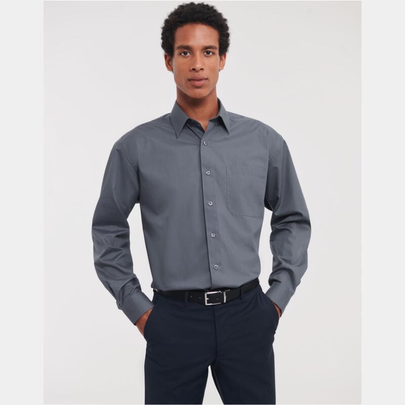 Russell Men's Long Sleeve Classic Polycotton Poplin Shirt Thumbnail