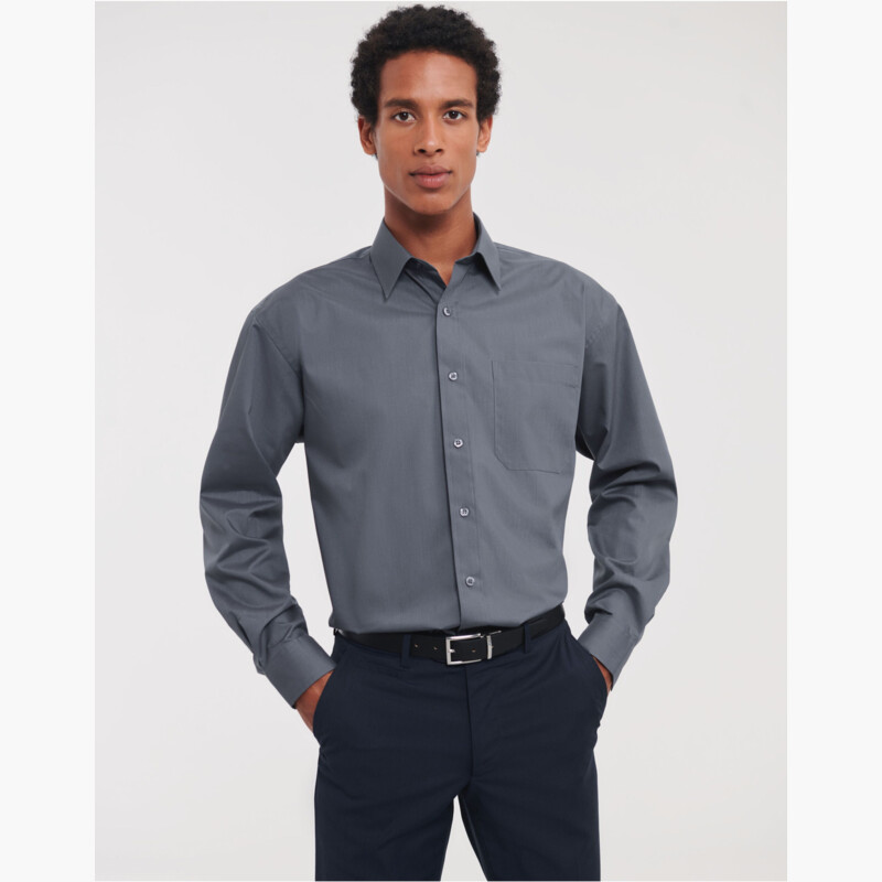 Russell Men's Long Sleeve Classic Polycotton Poplin Shirt Thumbnail