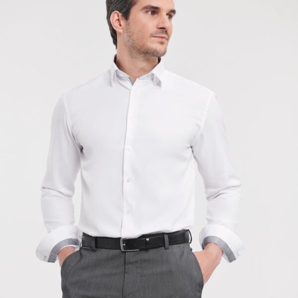Russell Men's Long Sleeve Tailored Contrast Herringbone Shirt  Thumbnail