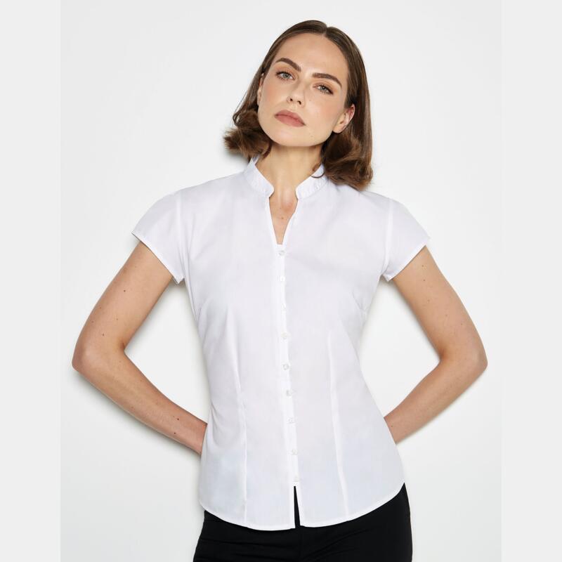 Kustom Kit Tailored Fit Cap Sleeve Mandarin Collar Blouse Thumbnail