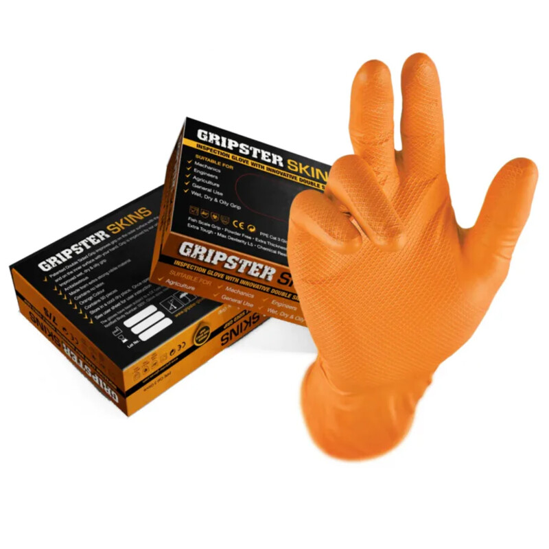 Gripster 5300 Orange Fish Gloves - Box Of 50 Heavy Duty Grip Thumbnail