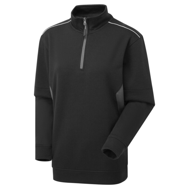 Supertouch System Eco Womens Quarter Zip Sweatshirt Work T-Shirt - Black Grey Thumbnail