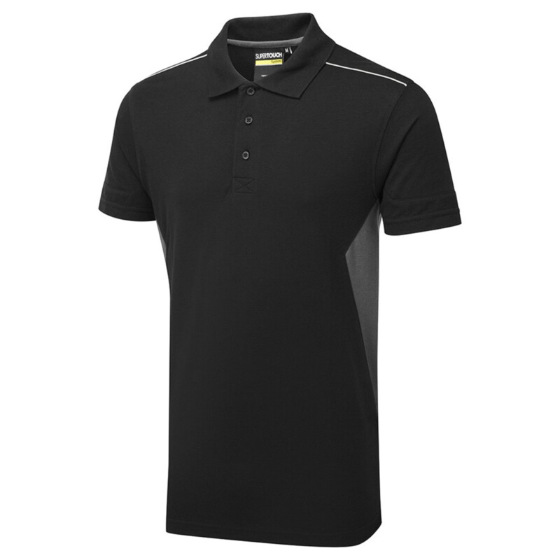 Supertouch System Eco Mens Polo Shirt Work T-Shirt - Black Grey Thumbnail