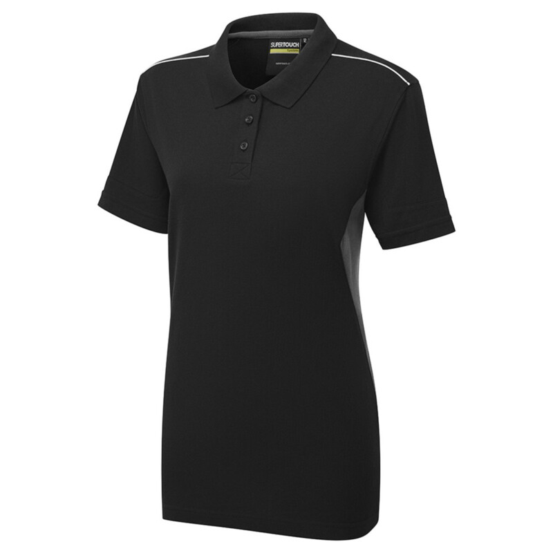 Supertouch System Eco Workwear Womens Polo Shirt - Black Grey Thumbnail