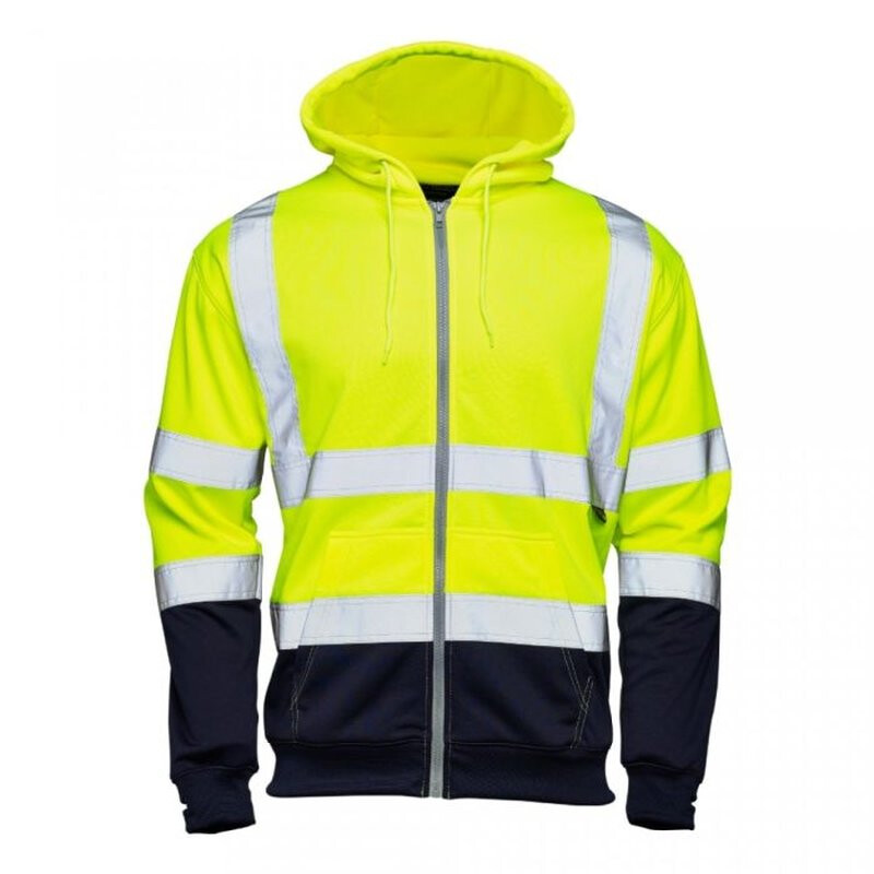 Supertouch Hi Vis 2-Tone Hooded Zipped Sweatshirt - Yellow Navy Thumbnail