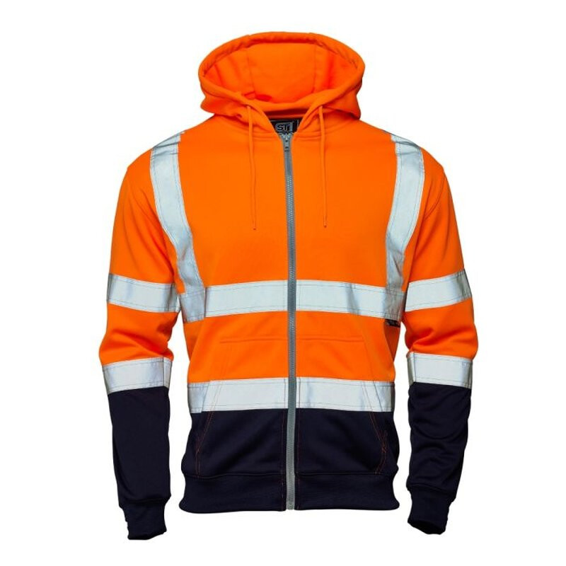 Supertouch Hi Vis 2-Tone Hooded Zipped Sweatshirt - Orange Navy Thumbnail