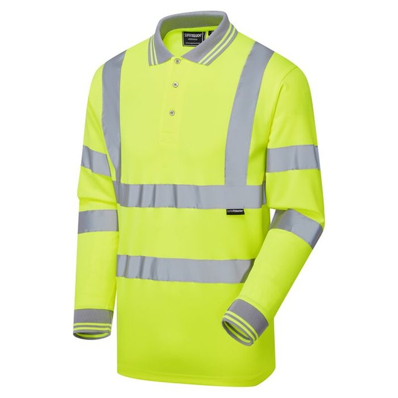 Supertouch Hi Vis Long Sleeved Bird Eye Polo Shirt - Yellow Thumbnail