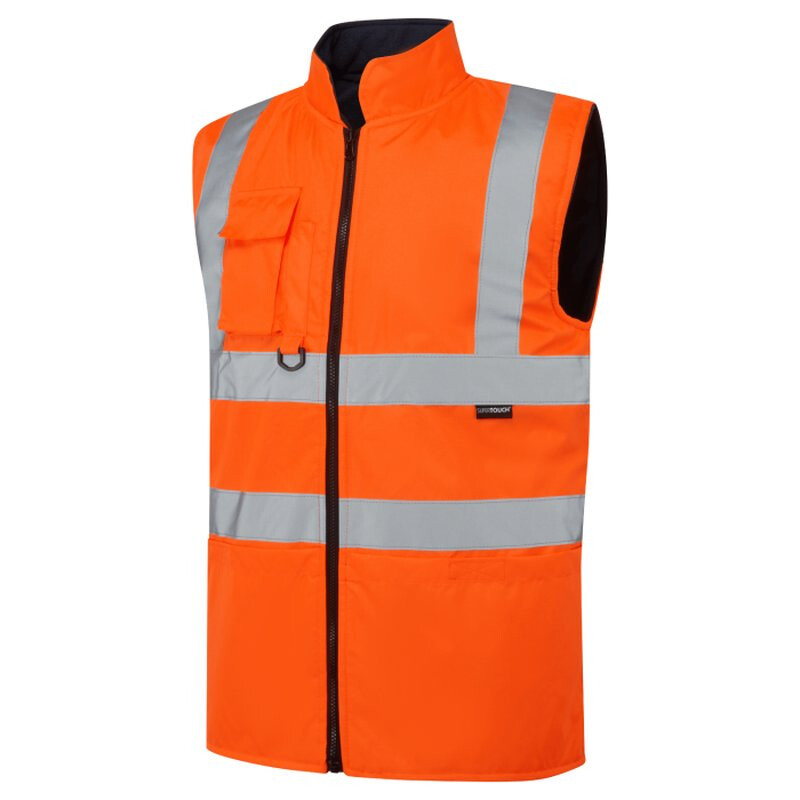 Supertouch Hi Vis Reversible Fleece Lined Bodywarmer - Orange Navy Thumbnail