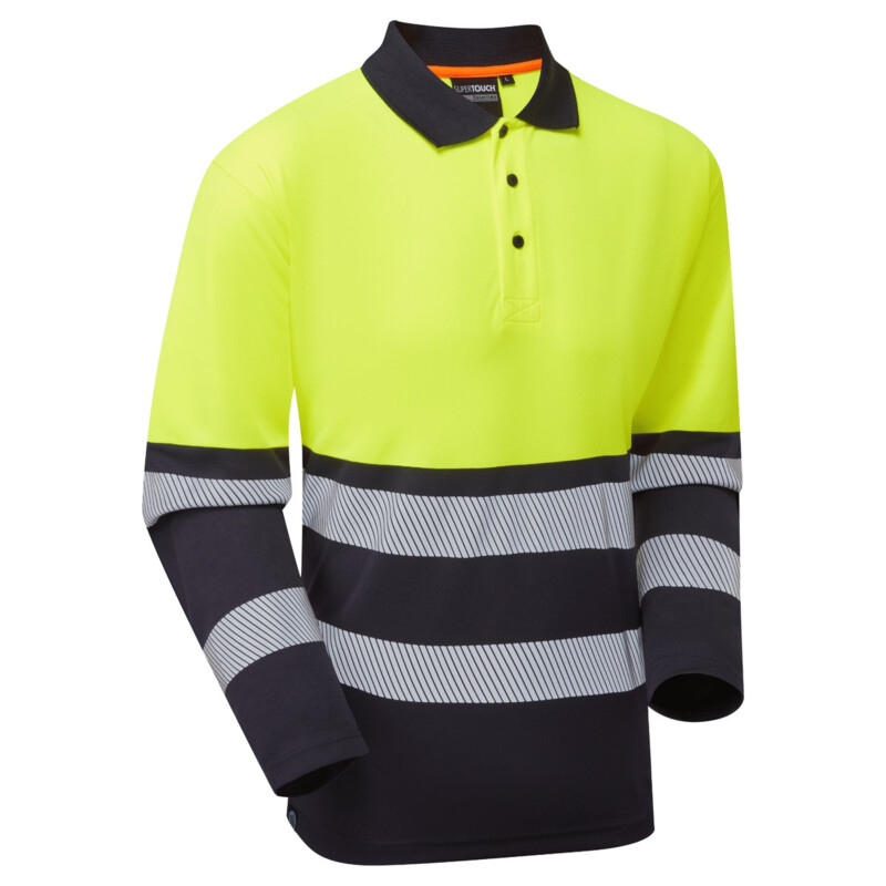 Supertouch Hi Vis Essentials Eco Coolair L/S Polo - Yellow Navy Thumbnail