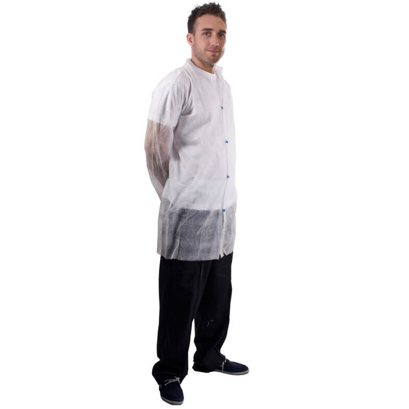 Supertouch Non-Woven Coat With Poppers Coveralls Disposable Coveralls - 50 Pieces - White Thumbnail