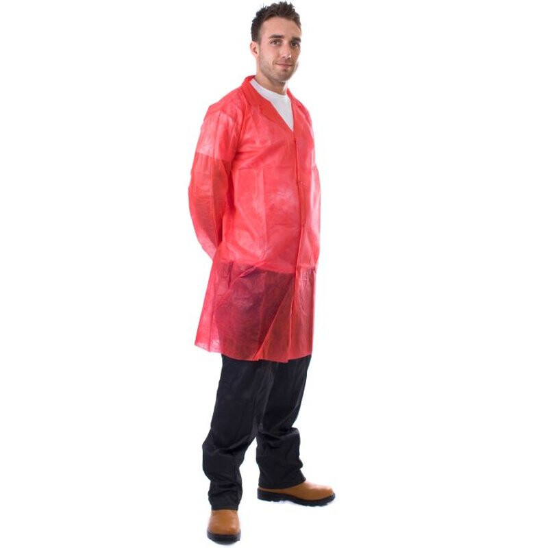 Supertouch Non-Woven Coat With Poppers Coveralls Disposable Coveralls - 50 Pieces - Red Thumbnail