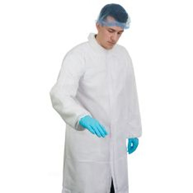 Supertouch Non-Woven Coat With Elasticated Cuffs Coveralls Disposable Coveralls - 50 Pieces - White Thumbnail