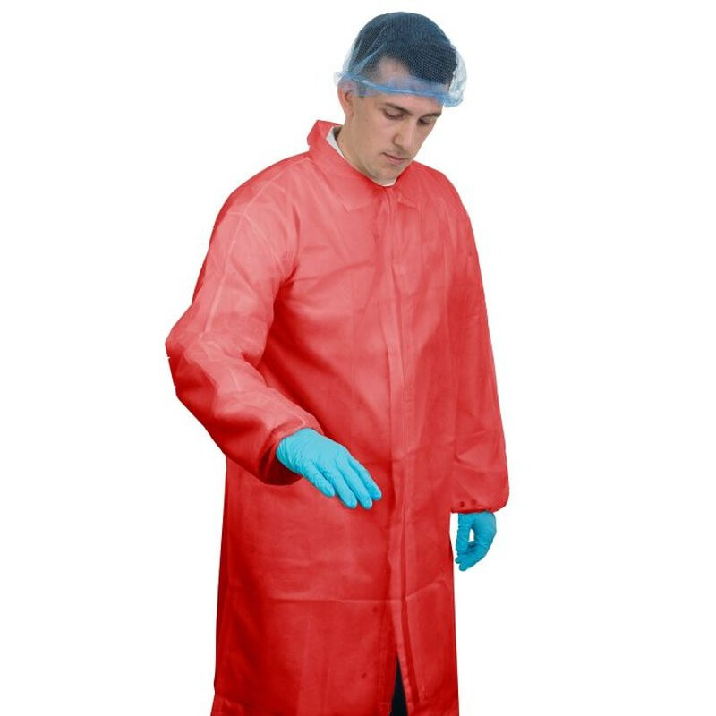 Supertouch Non-Woven Coat With Elasticated Cuffs Coveralls Disposable Coveralls - 50 Pieces - Red Thumbnail